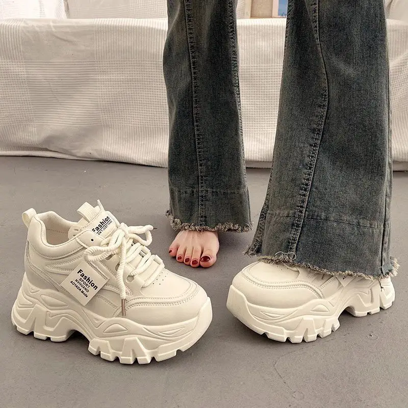 2025 Womens Dad Shoes Korean Thick Bottom High Top Casual Sneakers Fashion Women Increasing 7cm Sneakers Chunky Vulcanized Shoes image 3