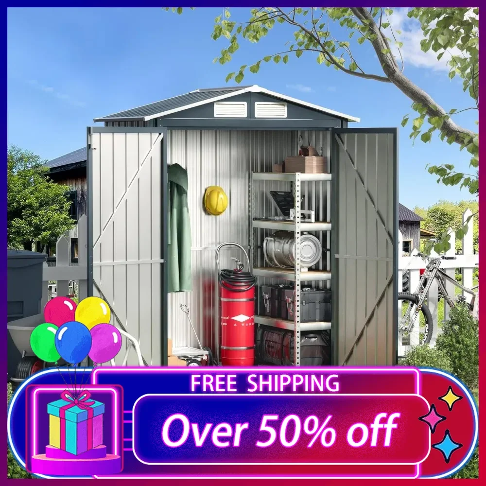 

5x3X6.3FT Outdoor Steel Storage Shed with Lockable Doors and Frame Floor,Small Bike Shed,Ideal for Garden, Backyard,Tool Storage