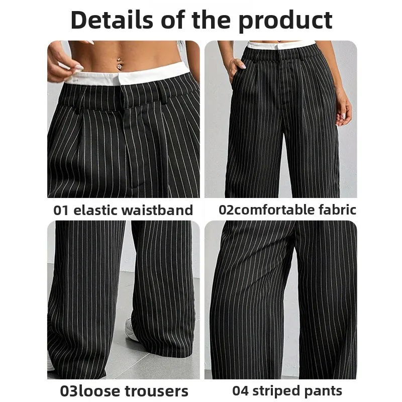 ارتفاع الخصر تقسم مستقيم الساق السراويل النسائية غير رسمية جديد Sle السراويل الطويلة لموسم الخريف لا العلامة التجارية المسجلة #3