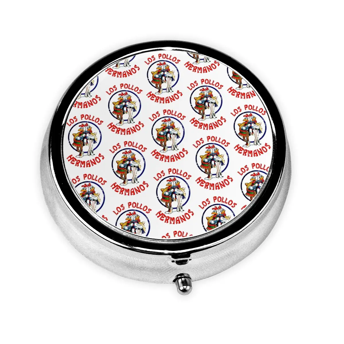 

Персонализированные забавные круглые коробки для таблеток Los Pollos The Chicken Brothers, мини-органайзер для таблеток с 3 отделениями, диспенсер для аптечек