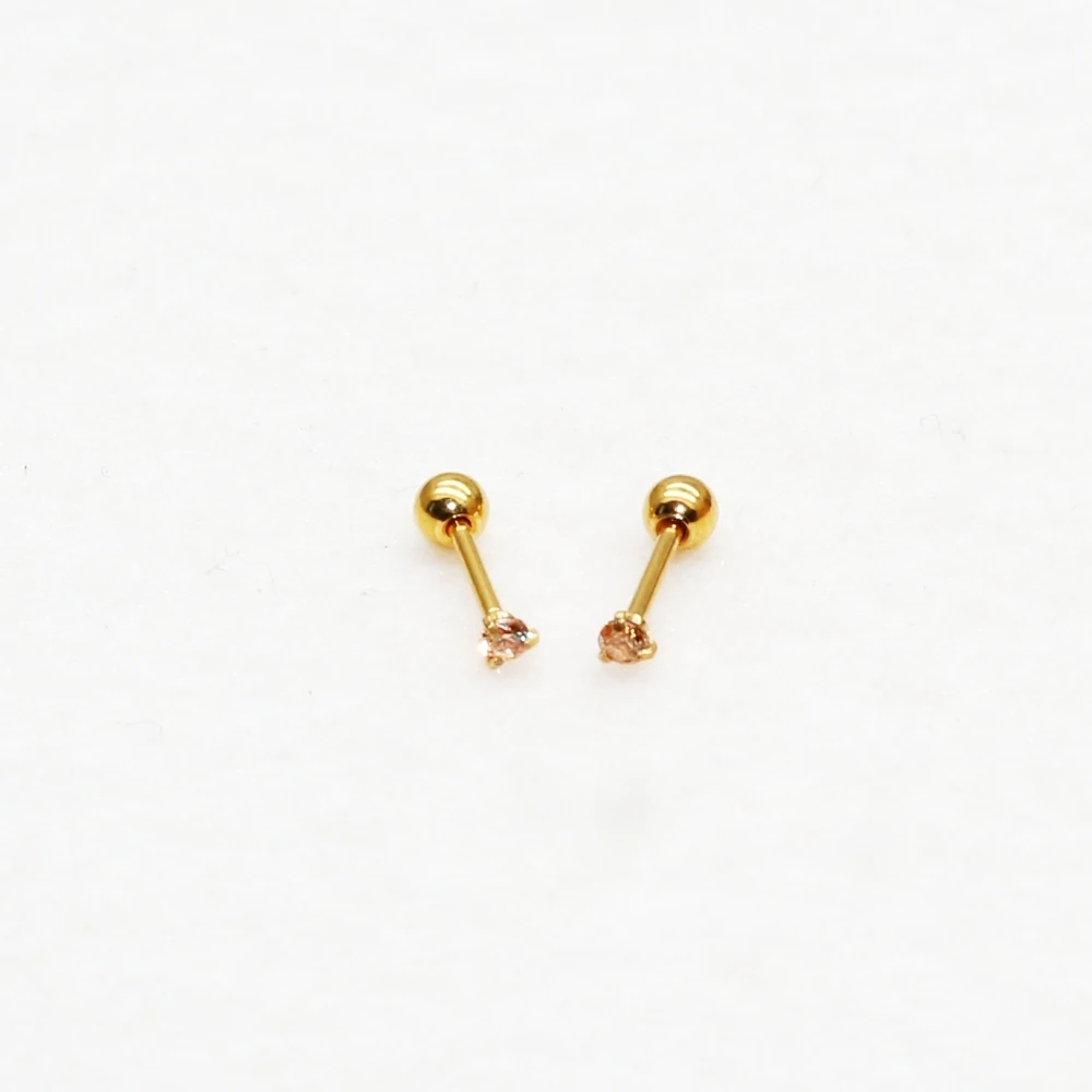 Mini 20G Edelstahl-Ohrstecker mit Schraubverschluss 0,8x6mm Champagner Damen Mädchen Modeschmuck Allergiefrei Farbecht – Detail 3
