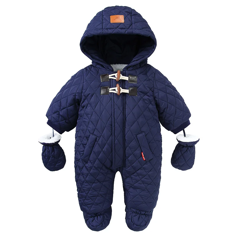 Winter Kids Overalls Velvet Newborn Baby Boys Thick Cotton Jumpsuit For Baby Baby Girl Hooded Down Jacket Outdoor Snowsuit