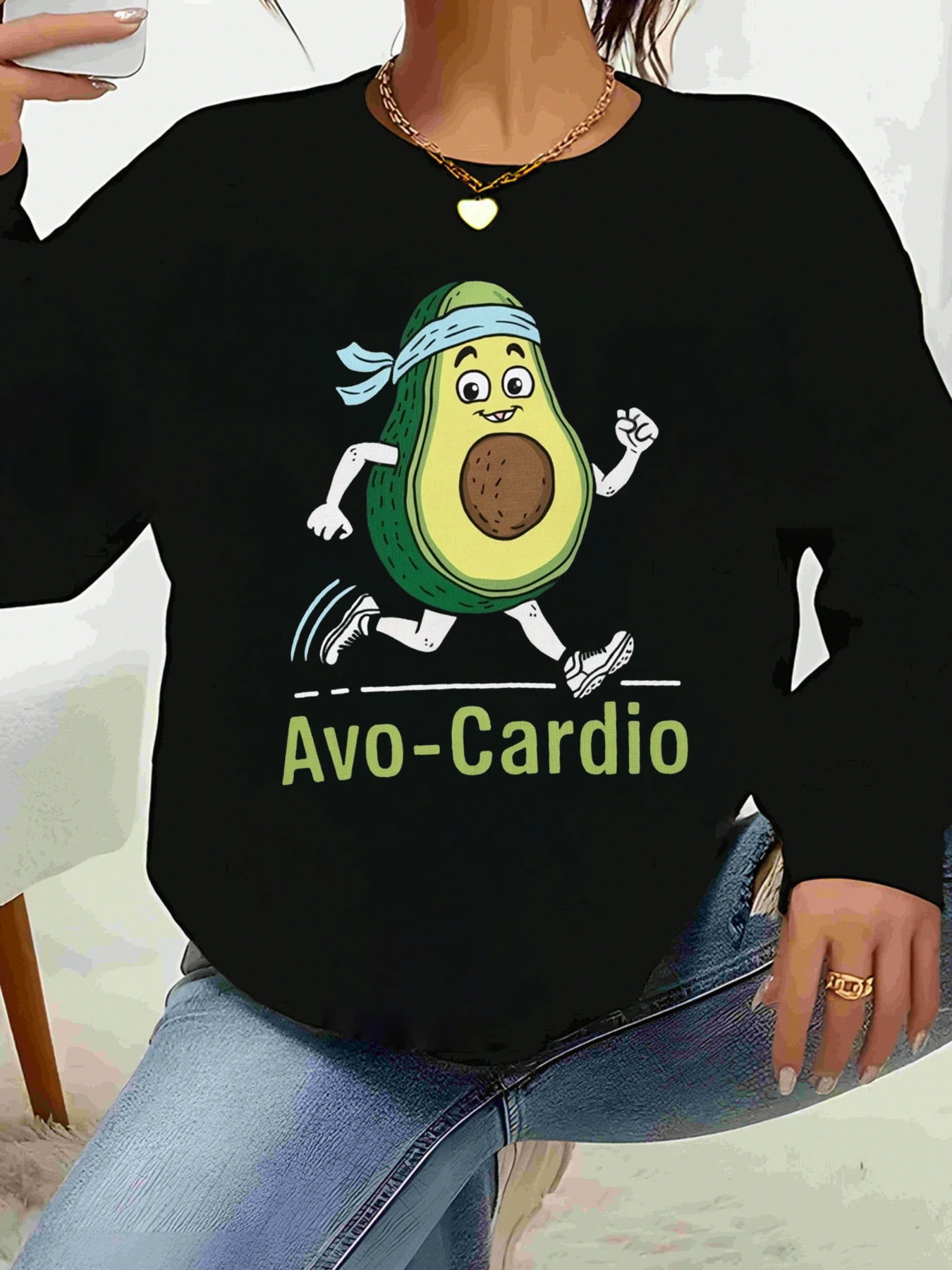 سويت شيرت مطبوع عليه Avocado Running Avo Cardio للنساء ملابس كاجوال للياقة البدنية