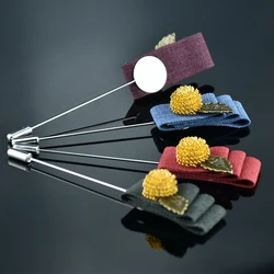 Handmade Cloth Art Flower Leaf Brooch Long Needle Lapel Pin Suit Shirt Corsage Wedding Collar for Men Women Accessories 10 Color