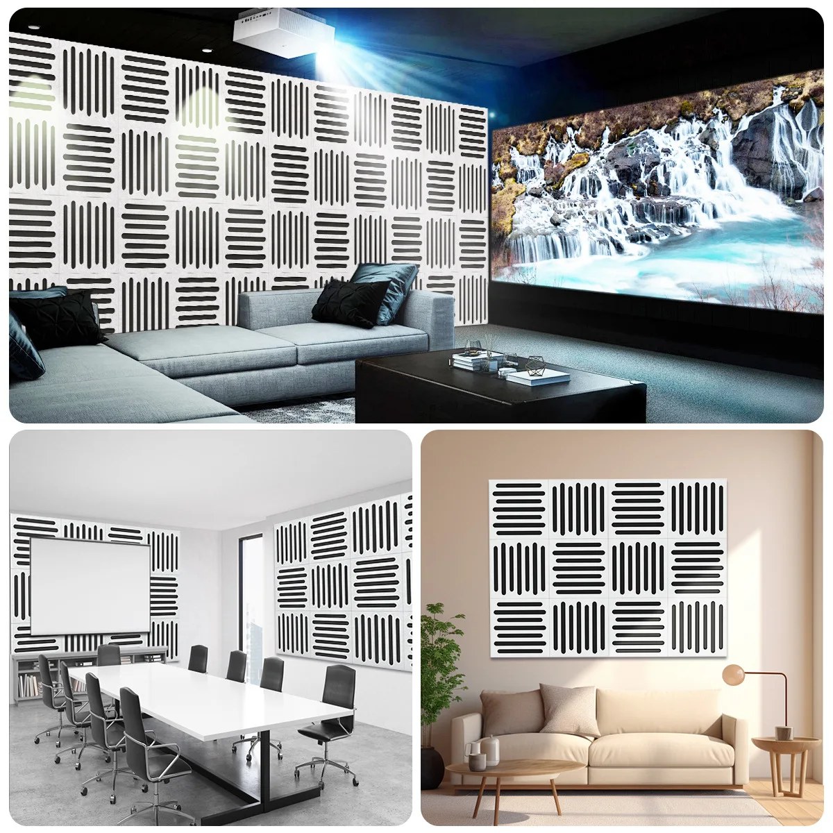 Home Cinema Flooring - แผ่นผนังกันเสียงแบบเจาะรูแผ่นโฟมอะคูสติกทนไฟสําหรับผนังเพดานโฮมเธียเตอร์สตูดิโอบันทึกเสียง