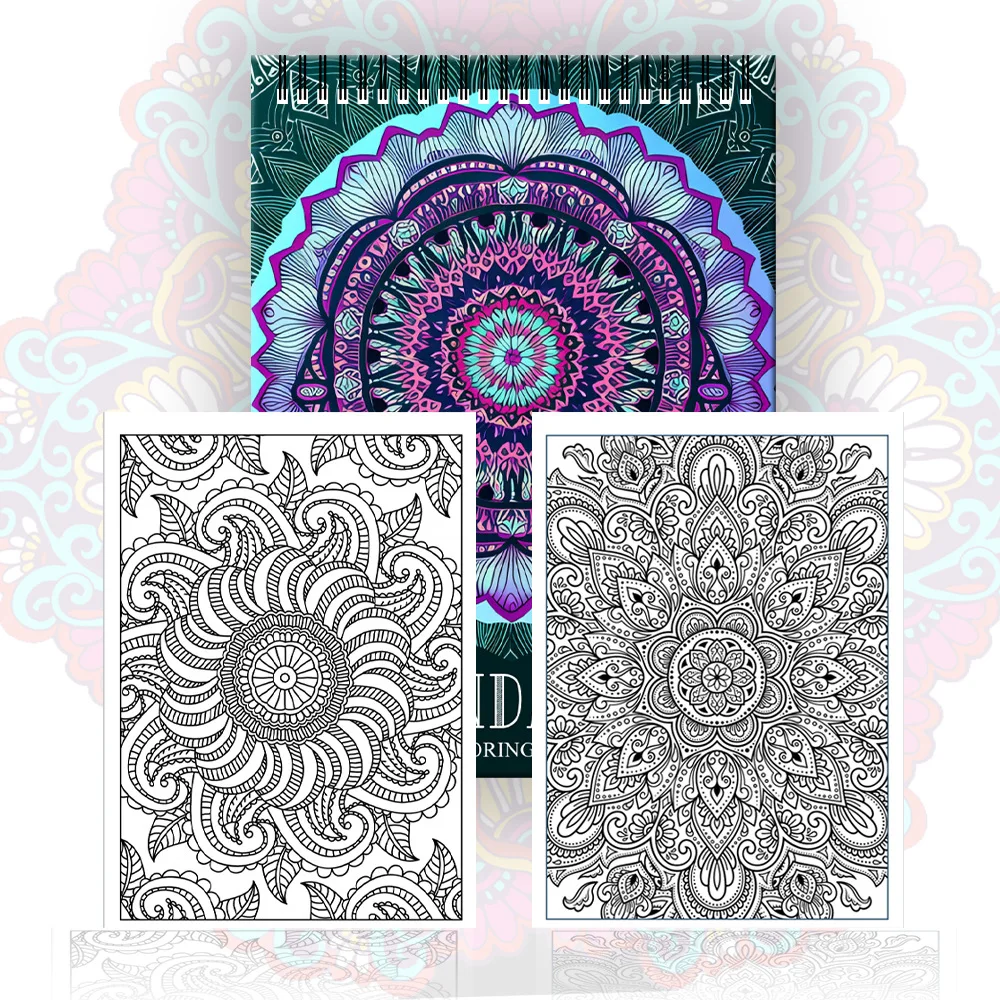 60 Seiten kreatives Malbuch, brillantes Mandala-Malbuch für Erwachsene, stressabbauend, Kunststift, farbiges Malbuch – Detail 8
