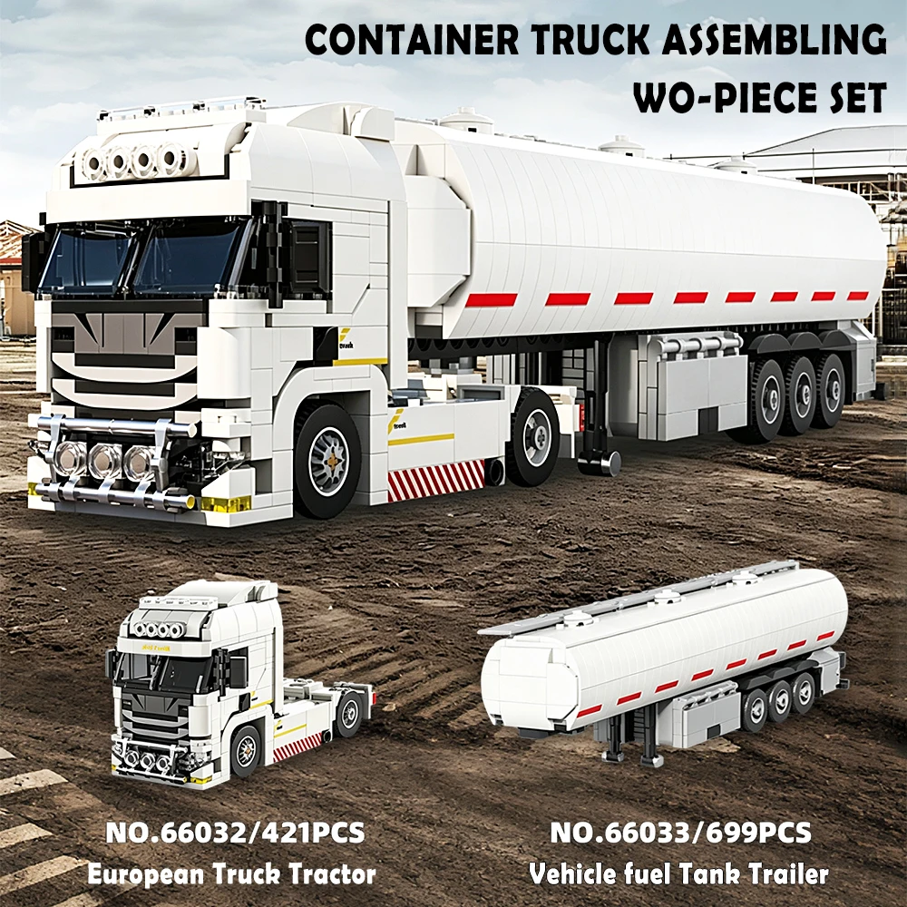 American Classics Truck Trailer Container Model Building Blocks Bricks Technical Assembly Set Engine Transport Vehicle Toy Gift