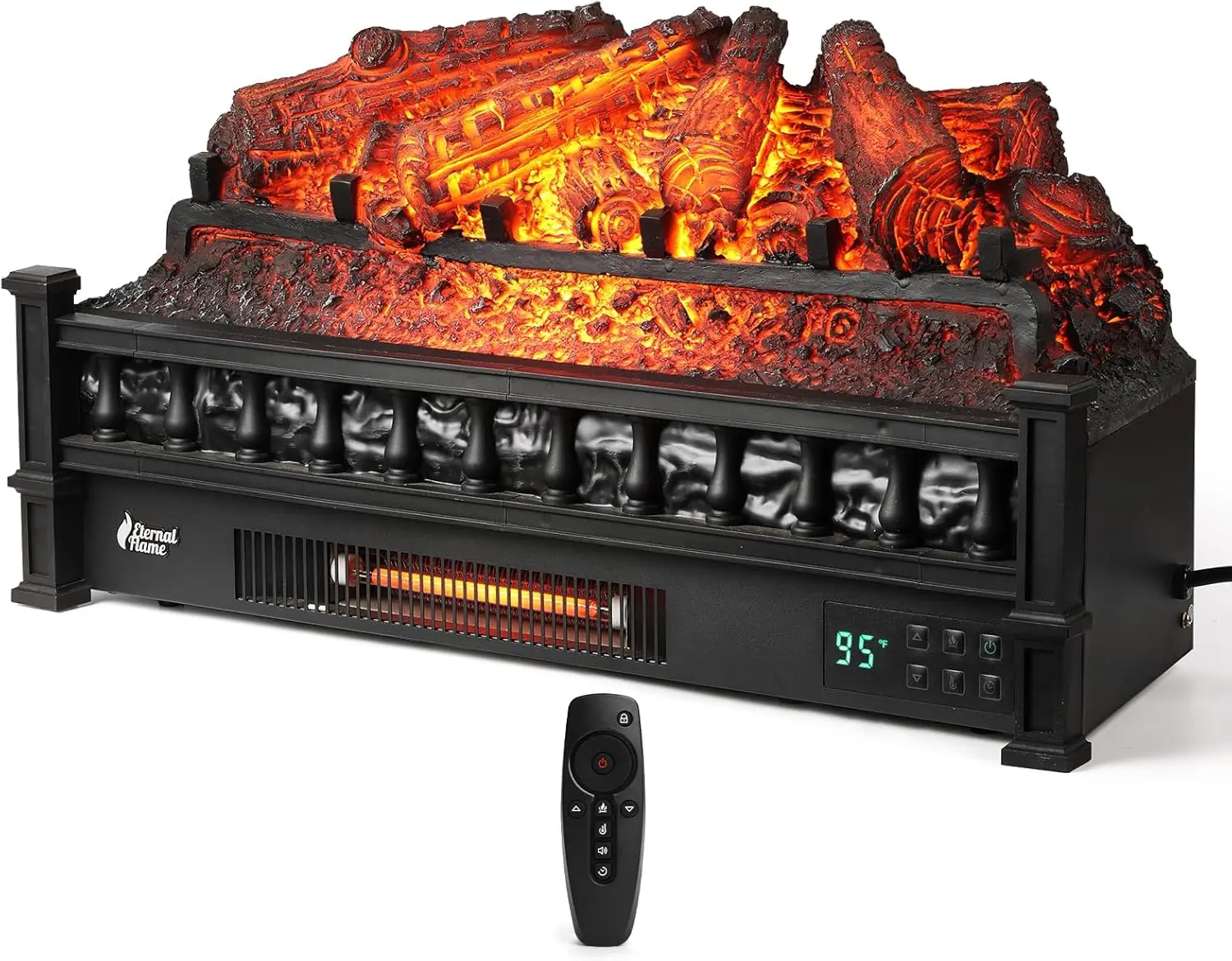 26-Inch Infrared Quartz Electric Fireplace Log Heater, Realistic Pinewood Logs, Adjustable Flame Colors, Remote Control