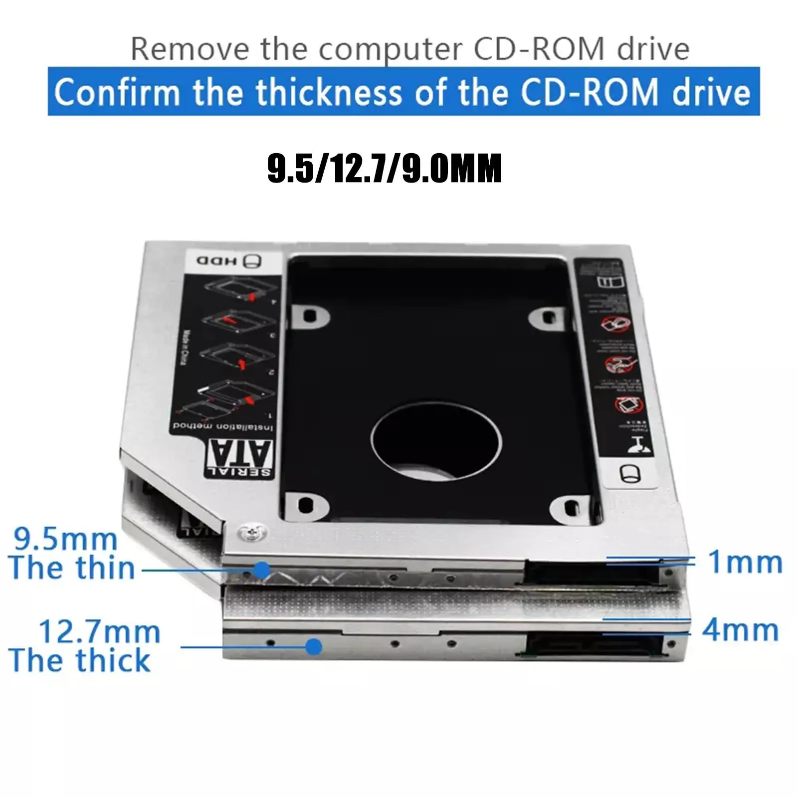 9.0 9.5 12.7mm HDD 캐디 SATA3 올 알루미늄 노트북 광학 디스크 드라이브, 2.5 인치 기계식 SSD SSD 캐리어 브래킷