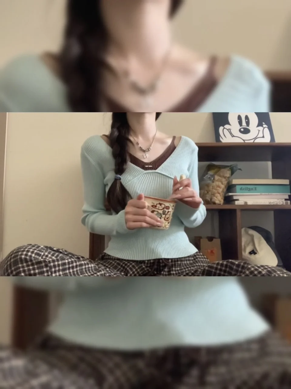 

Aurora Wind Mint een Long Sve Knitted Top Women's Slim Fit Inner Wear Color Blo Beautiful Base irt Korean Sle Commute