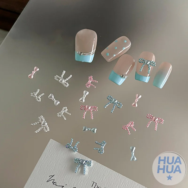 HUA HUA 1pcs Pearl Bow Nail Art Charms For DIY Nail Decoration 3D Hollow Crafting Jewelry Nails Accessories Manicure Parts