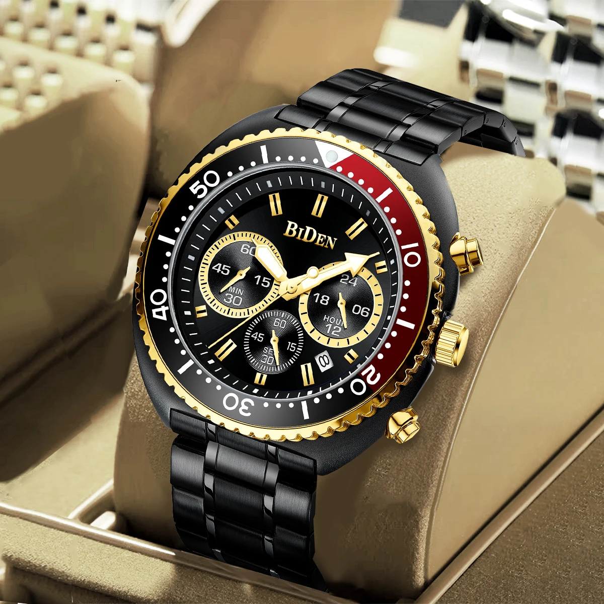 

Men's watches, fashionable sports chronographs, top luxury brand BIDEN men's watches, luminous date waterproof quartz watches