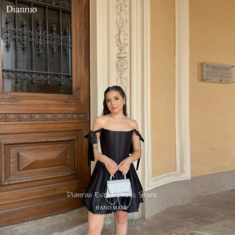 

Dianruo Bow A Line Homecoming Dresses Off Shoulder Strapless Party Night Dress Above Knee Lace Up Back Cocktail Dress Customized