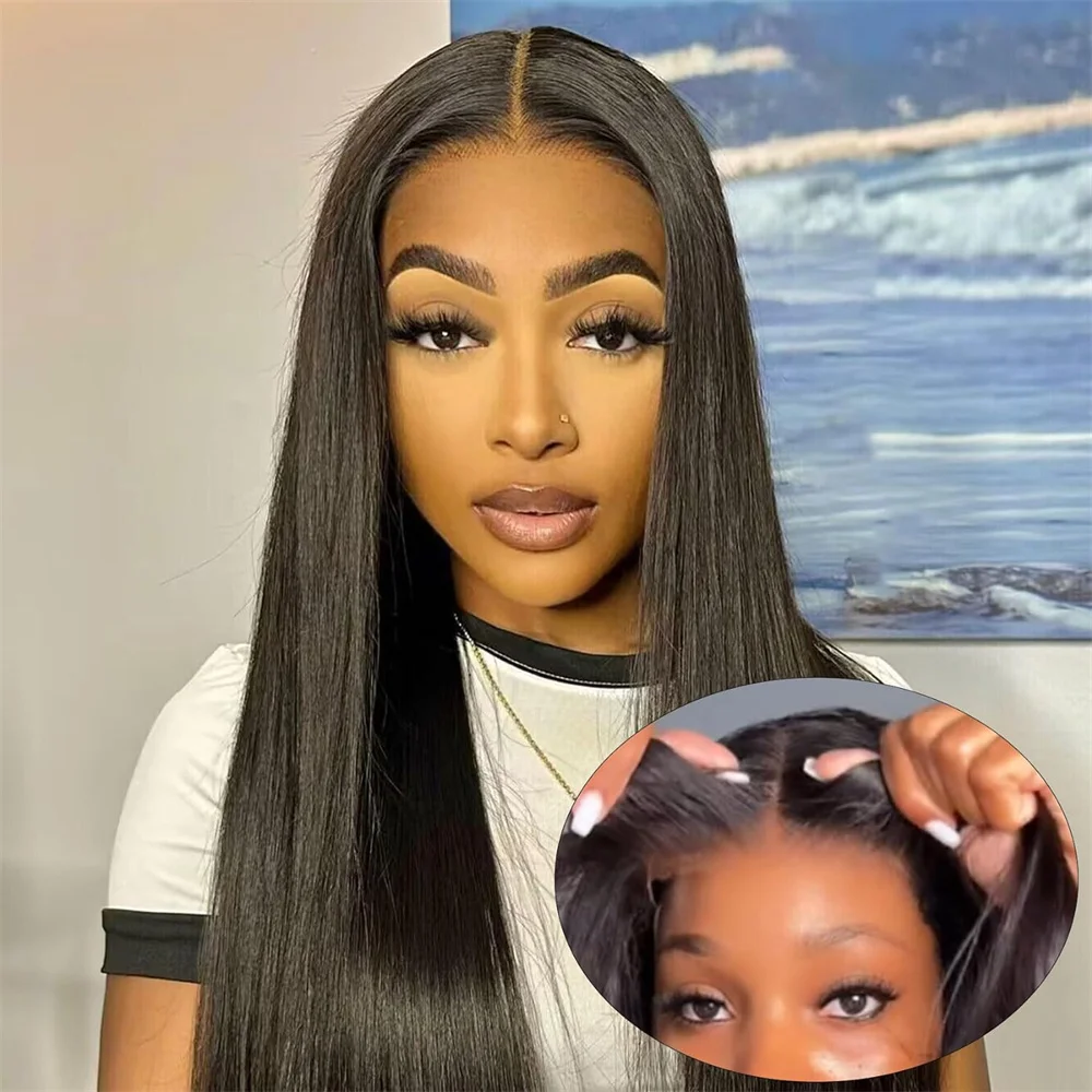 

Put On and Go Straight 4x4 Lace Front Wigs 180% Density Human Hair Pre Plucked Glueless for Women Brazilian Natural Color