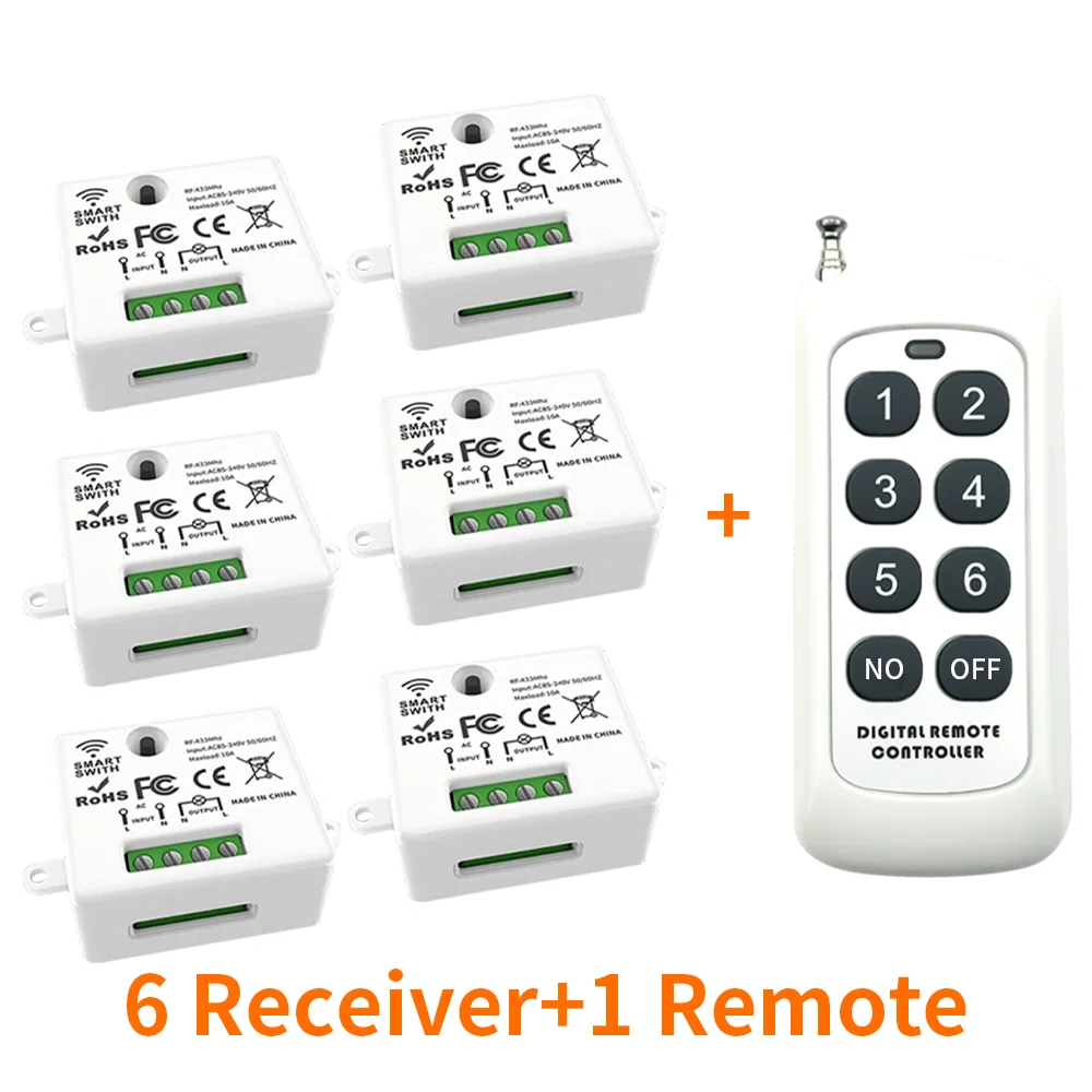 Draadloze afstandsbedieningsschakelaar, 433 MHz 110 V tot 220 V AC-voeding, 1 relais, 433 MHz ontvangstmodule, voor leertype afstandsbedieningen