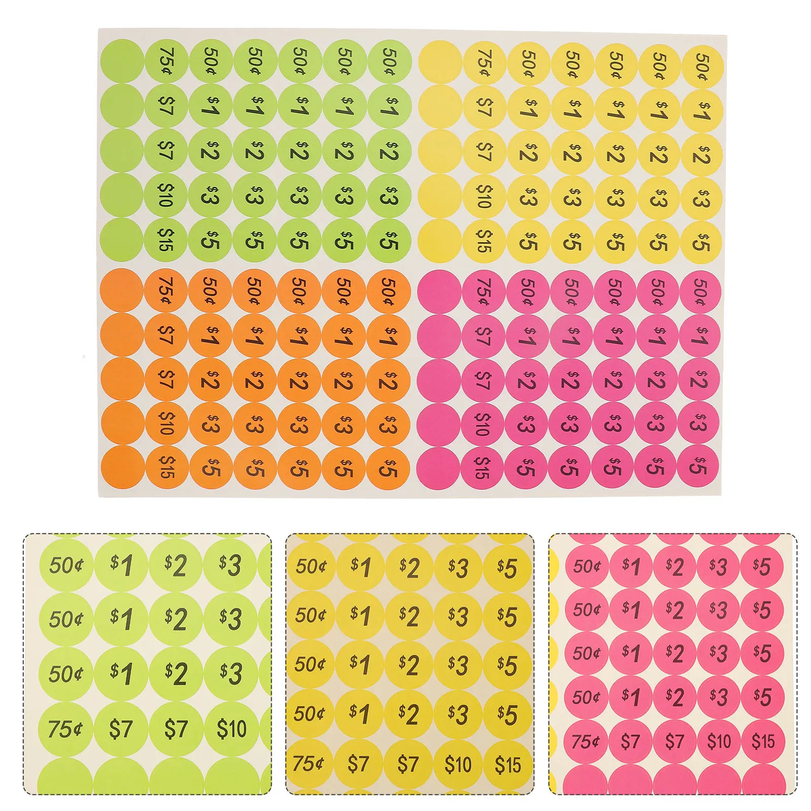 

25 Sheets Pricing Sticker Label Bright Display Signs Neon Colors Round Price Tag Self Adhesive Goods Paper Marker Decals