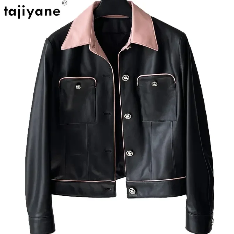 Tajiyane-Veste courte en cuir véritable pour femme, manteau en peau de mouton véritable, vêtements d'extérieur à boutonnage simple, 23