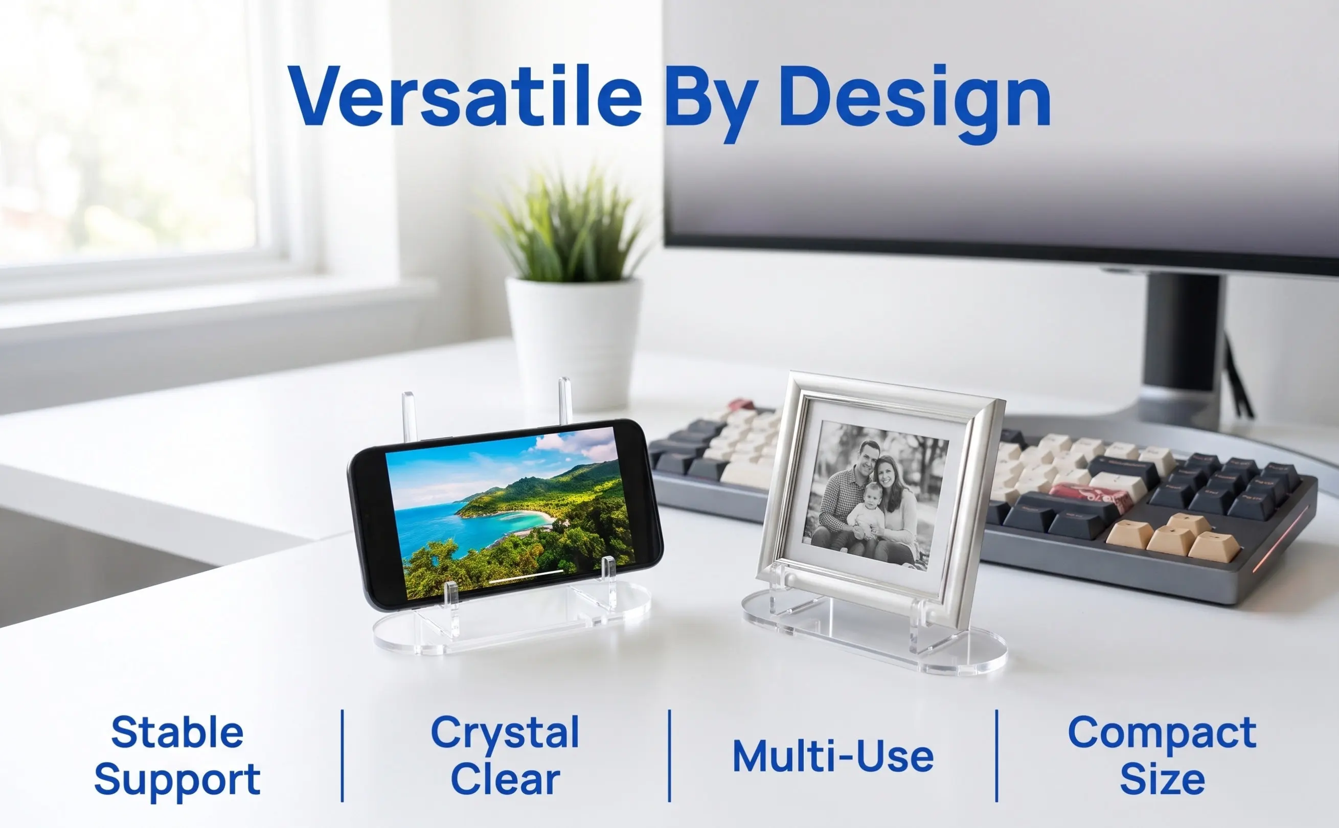 2Pcs Clear Acrylic Display Stand Small Picture Holder Display Stand Card Photo Frame Holder Book Shelf Risers Organizer