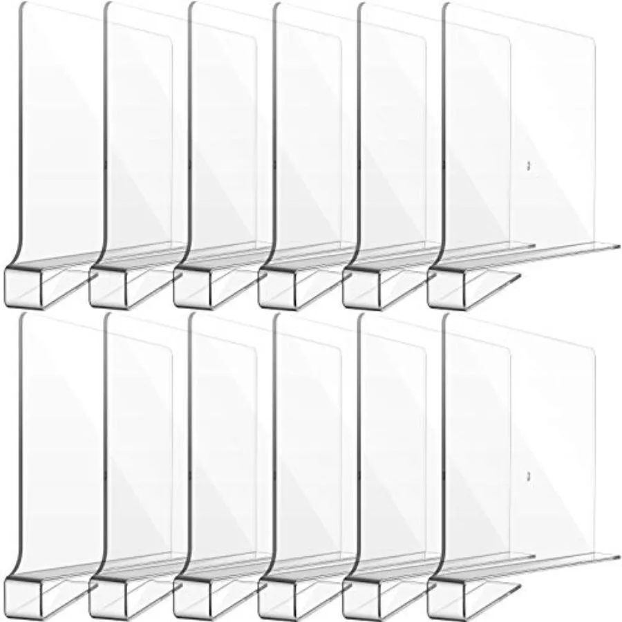 

12 Pieces Clear Acrylic Shelf Dividers for Closet Organization Transparent Closet Shelf Divider Organizer Multi Functional Wood