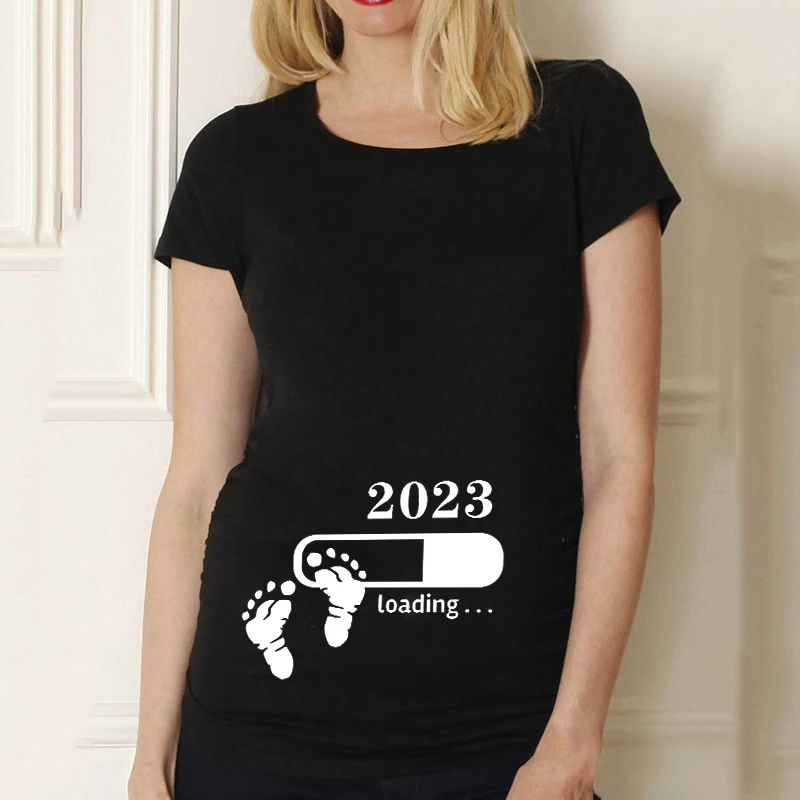 

Baby Loading 2023 Print Pregnant T Shirts Maternity Short Sleeve T-shirt Pregnancy Announcement Tops New Mom Tshirts Clothes Tee