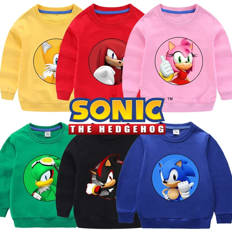 New Sonics Child Sweatshirt Cartoon Anime Printed Long-sleeved T-shirt Kids Boys Casual Sports Tops Girls Comfortable Clothing