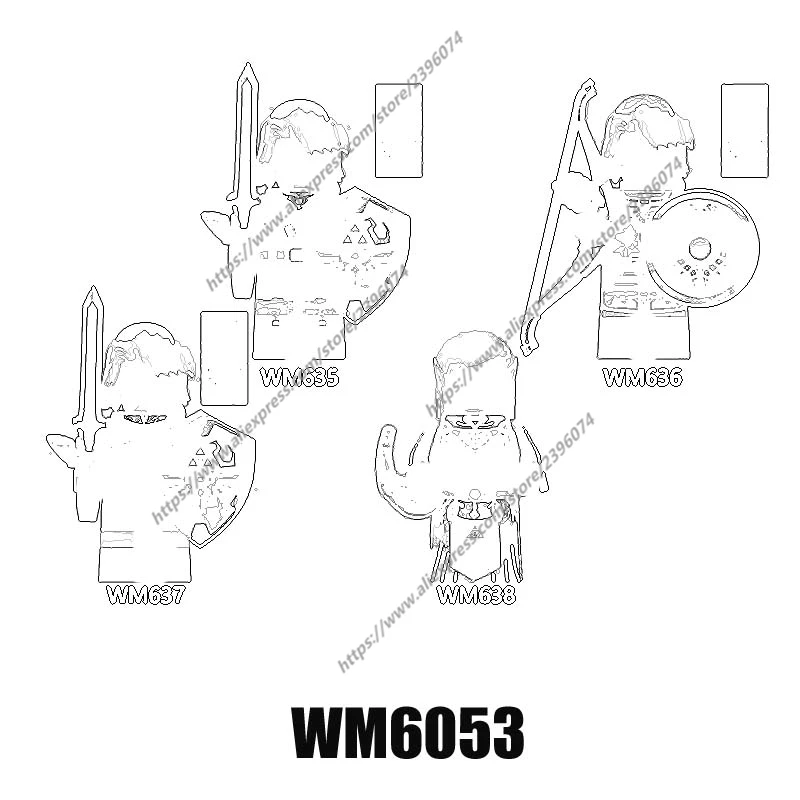 단일 게임 모델 액션 피규어 빌딩 블록 장난감, 아동용 액세서리, WM6503, WM635, WM636, WM637, WM638