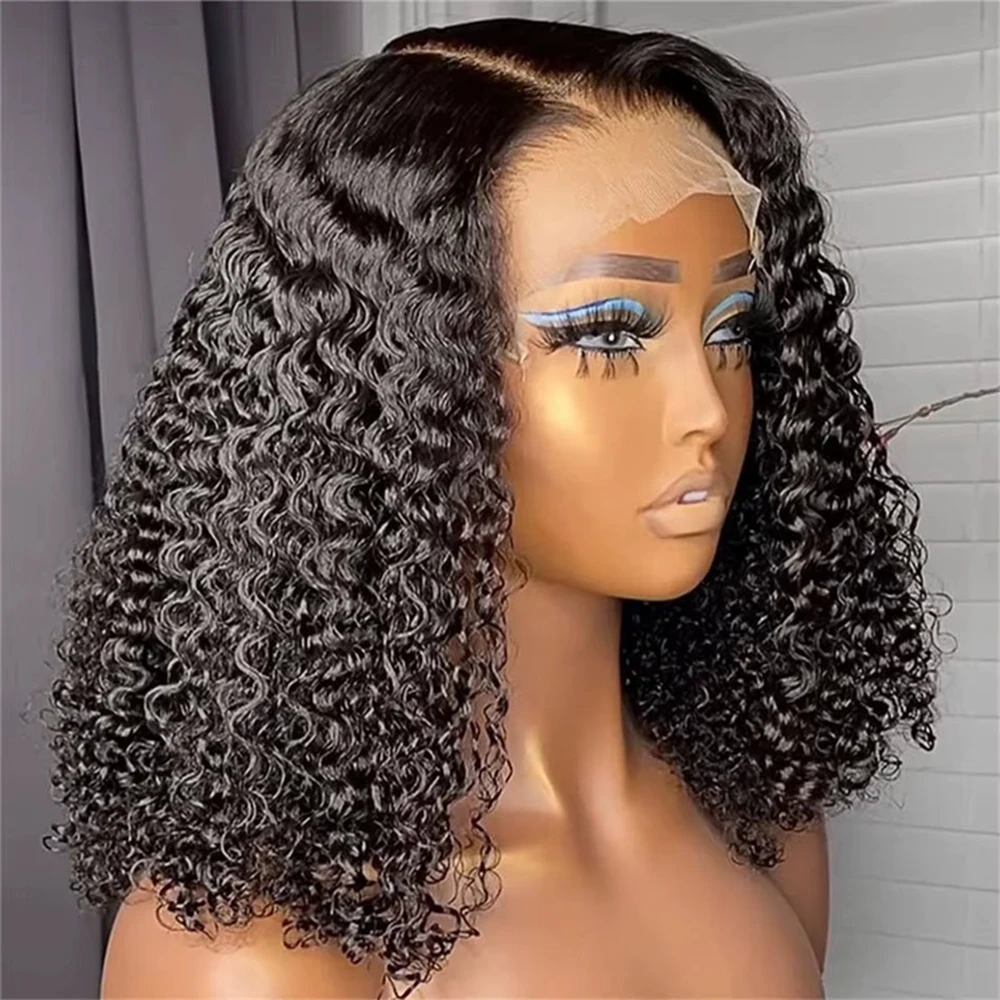 Curly Bob Wigs 13x4 4X4 Lace Front Human Hair Wigs Brazilian Loose Deep Wave Short Bob Wig 220% Density Pre Plucked 10 12 Inch