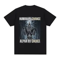 Human By Chance Alpha By Choice Wolf Funny Meme T Shirts Men's Casual Cotton Vintage Short Sleeve Oversized T-shirts Streetwear