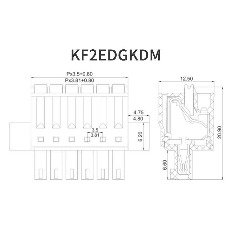 (10 Pcs) KF 2EDGKDM 3.5mm 3.81mm Spring-loaded terminal block with ears and flange butt connector JM 15EDGKDM 3.5 3.81