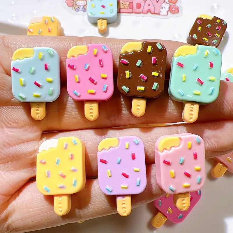 10Pcs Kawaii Cartoon Popsicle Resin DIY Shoes Hat Icebox Barrette Mobile Phone Case Scrapbook Cream Glue Flat Back Resin