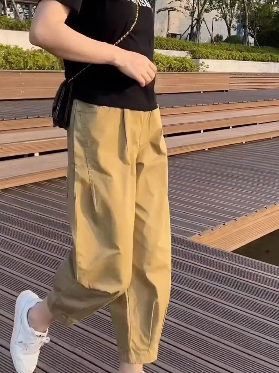 High Waist Thin Loose Casual Harlan Pants Women's Summer New Style Nine Points Workwear Trousers Dad Style Cotton Blend