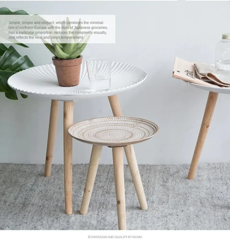 Nordic Wood White Round Coffee Table Storage Tea Fruit Service Plate Tray Bed Sofa Side Table Home Living Room Furniture