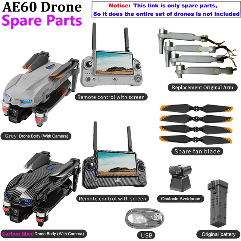 AE60 Drone Body / Replaceable Arm / Touch Screen Remote Control Obstacle Avoidance Propeller Original Spare Part Toy Accessories