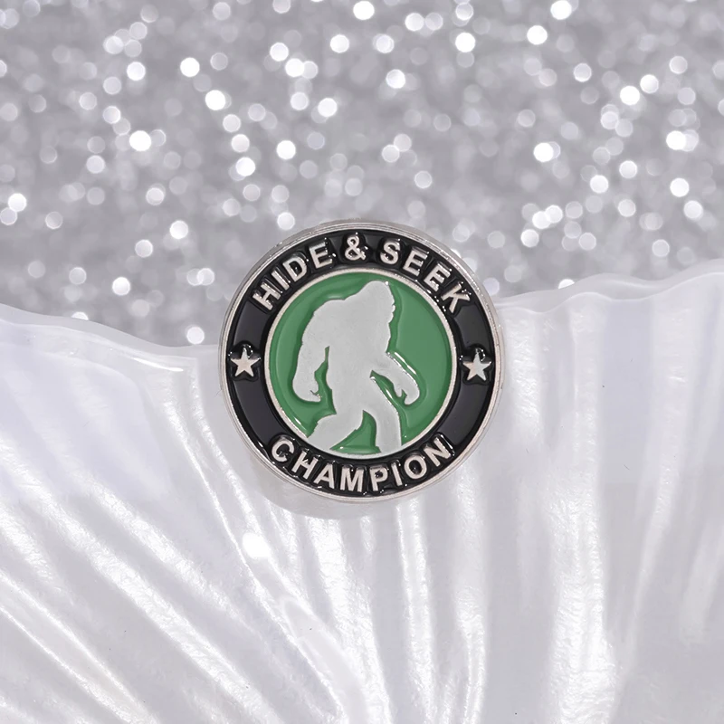 Cartoon Gorilla Round Enamel Pin Creative Funny Bigfoot Monster Hide And Seek Champio Brooch Lapel Backpack Badge Jewelry Gifts