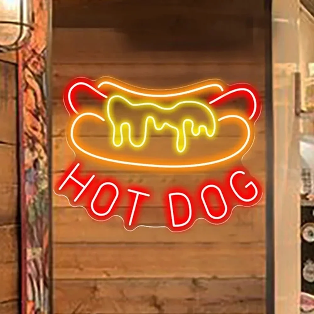 Enseigne au néon LED Hot Dog, décoration murale, magasin de restauration rapide, décoration de chambre, enseigne de confrontation à intensité variable pour restaurant, enseigne d'art de salon