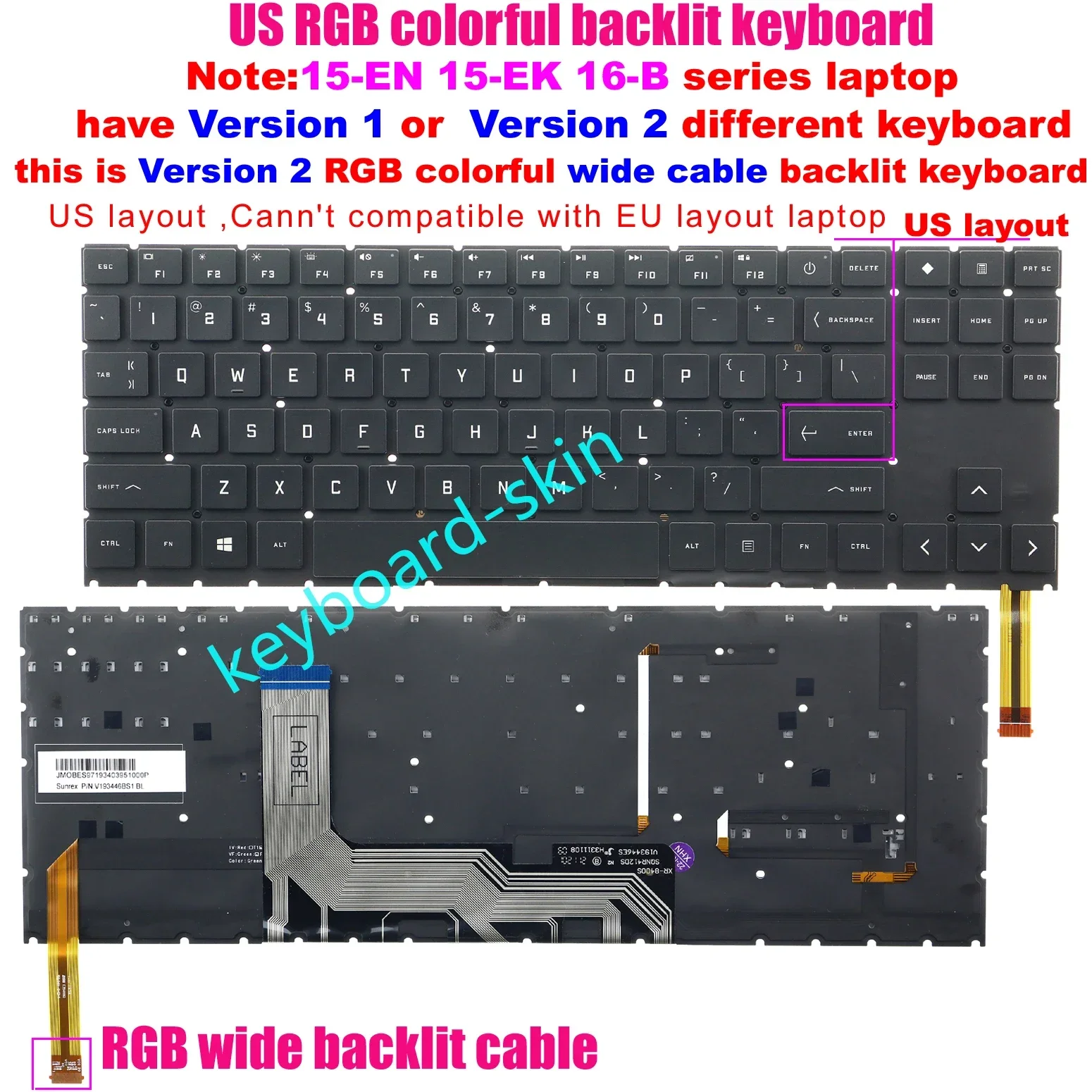 

New US RGB Colorful Backlit keyboard for HP Omen 15-EK 15-EK0019NR 15-EN 15-EN0013DX TPN-Q236 laptop