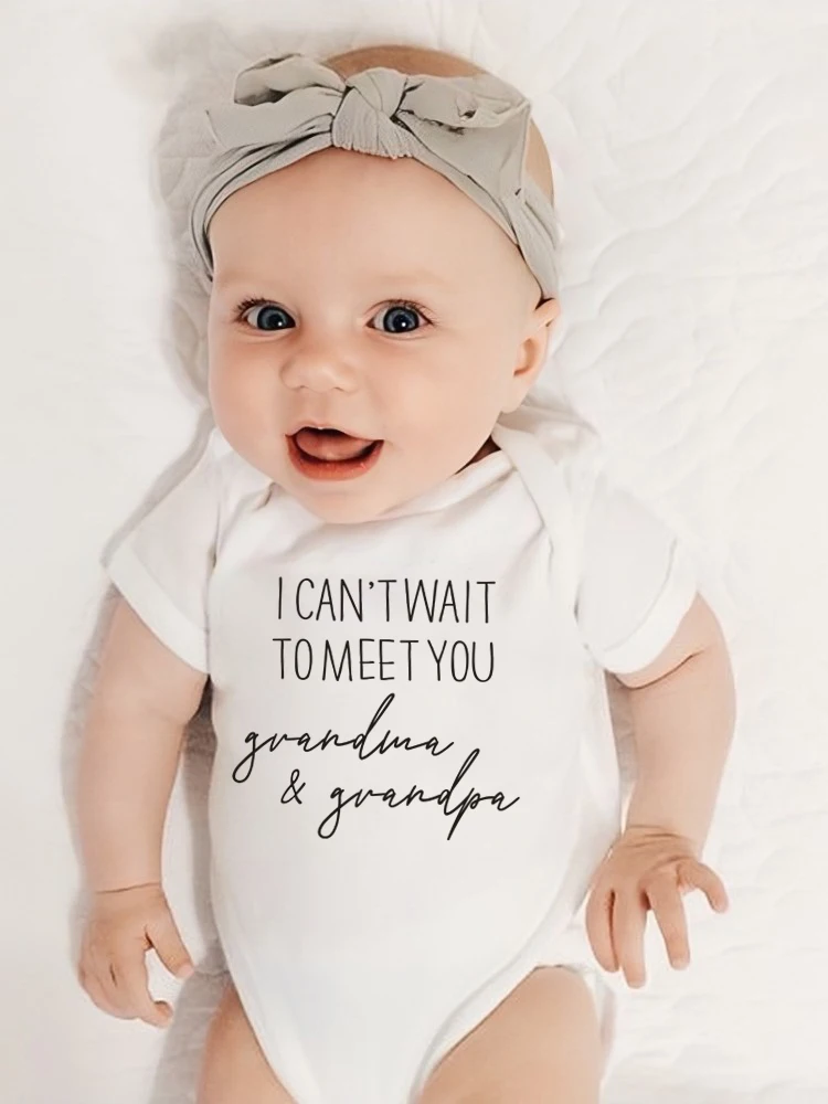 I Can't Wait To Meet You Grandma Grandpa Newborn Baby Romper Infant Short Sleeve Baby Body Clothes Toddler Crawling BodySuit