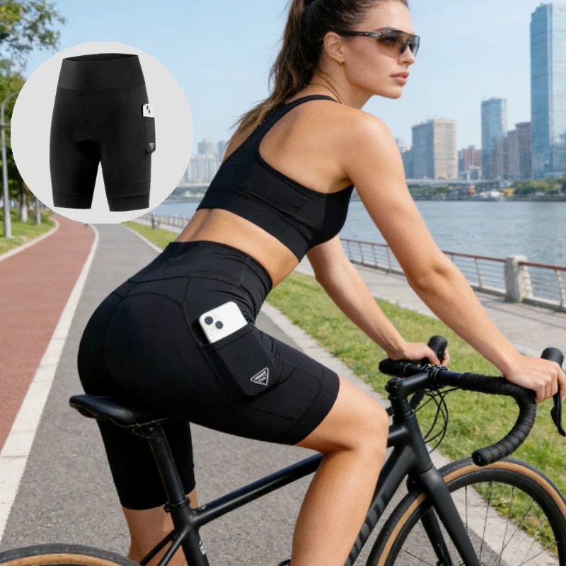 

1pcs Women's 4D Padded Cycling Shorts, Breathable High Waist Biking Shorts with Pockets for Road & Mountain Biking