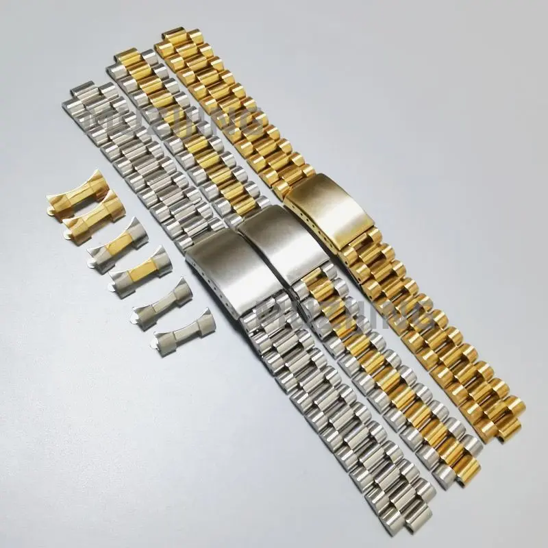 316L Stainless Steel Silver Gold Vintage President Curved End Watch Straps Bands Fit For RLX SKX Replace Bracelet