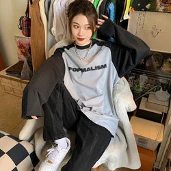 spring autumn oversized tshirt harajuku vintage letter print T Shirt Women Pullover shirt long sleeve y2k Tops Unisex streetwear