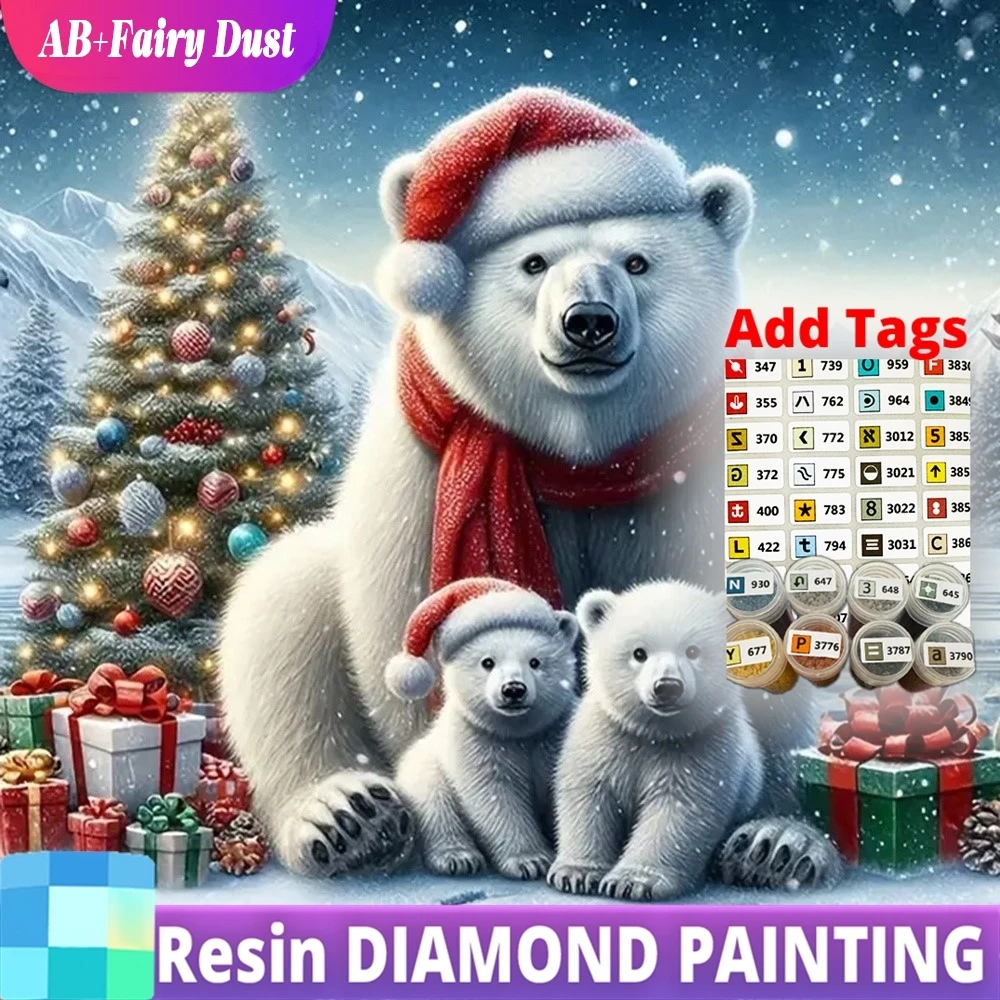 

Resin AB Fairy Dust 5D DIY Diamond Painting Bear Animal Mosaic Winter Suitable for Beginners Christmas Tree Embroidery Handmade