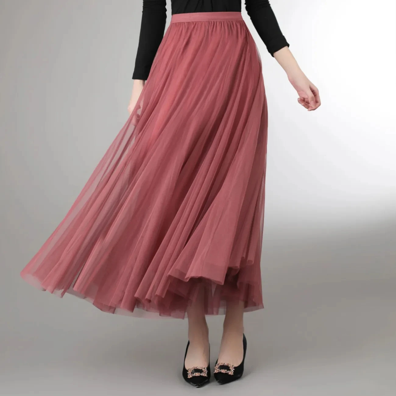 Mesh Tulle Skirt Women Elastic High-waisted A Line Beach Dance Wedding Party Mesh Pleated Maxi Long Skirts Women Korean Fashion