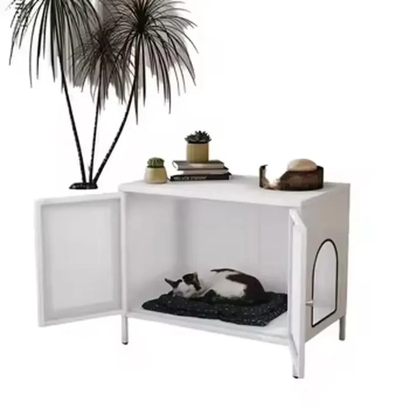 Modern Iron Cat Litter Box Cabinet Hidden Furniture High Stability Large Capacity for Bedroom Apartment Living Room Bathroom