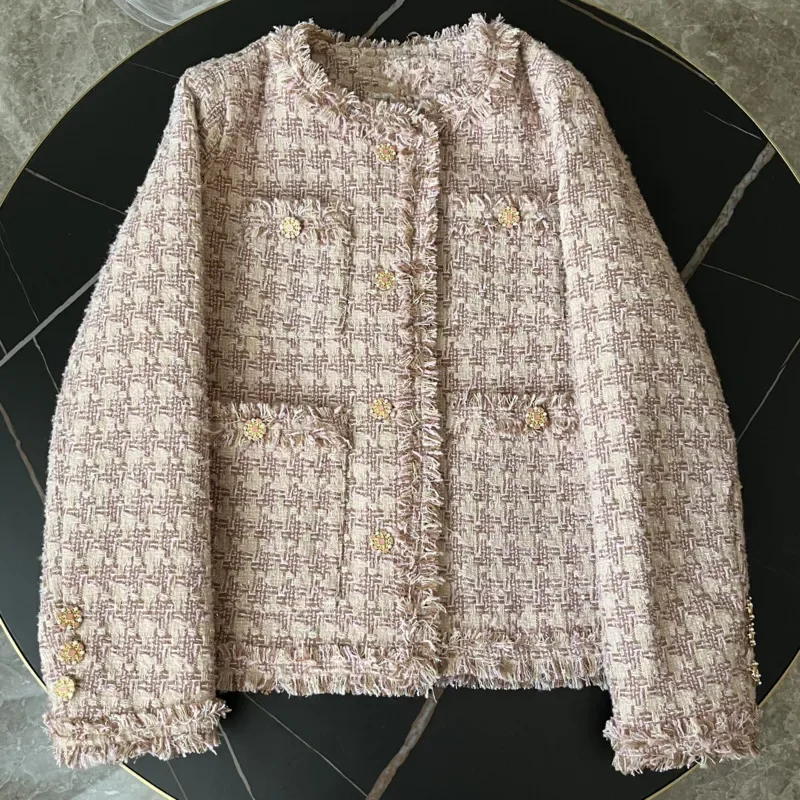 Chaqueta de Tweed con fragancia pequeña de alta gama para mujer, abrigos de lana de manga larga con borla francesa Vintage, prendas de vestir de marca de moda, Otoño e Invierno