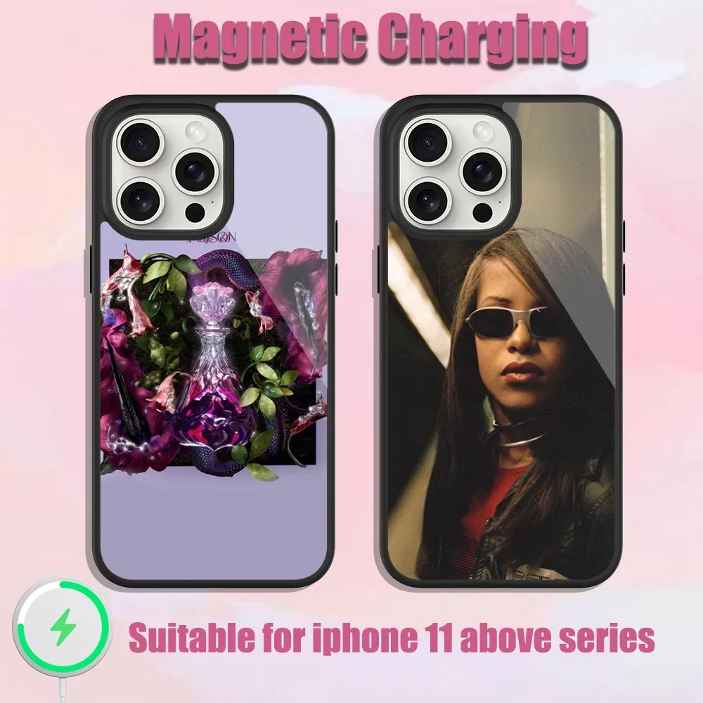 Singer A-Aaliyah Phone Case For iPhone 13 15 11 12 14 Plus Pro Max Glass Charging Magsafe Magnetic Cover