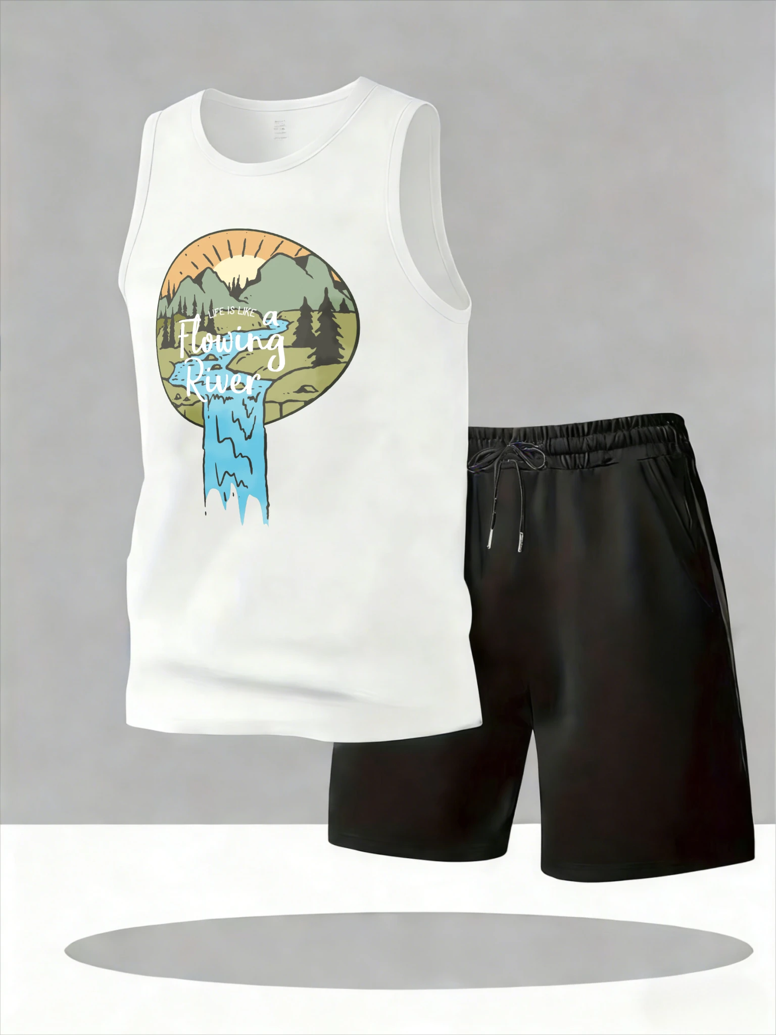 

Men's Tank Top Sets 2026 Summer Quick drying sports crewneck oversize 2 piece set sports two-piece running Breathable seaside