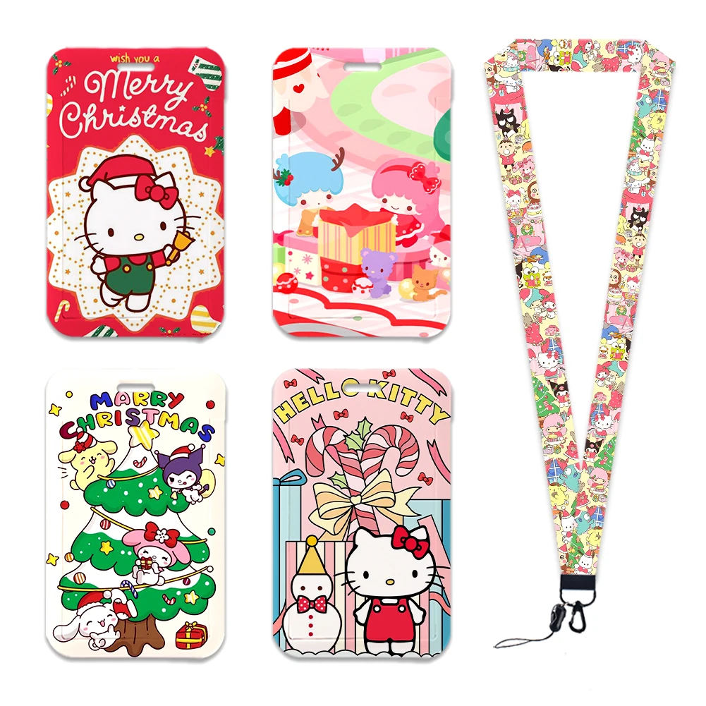 W Olá Kitty Sanrio Lanyards Card, Natal Neck Strap, Festival deslizante Card Case, ID Badge Keyrings, Subway Acesso Keychain