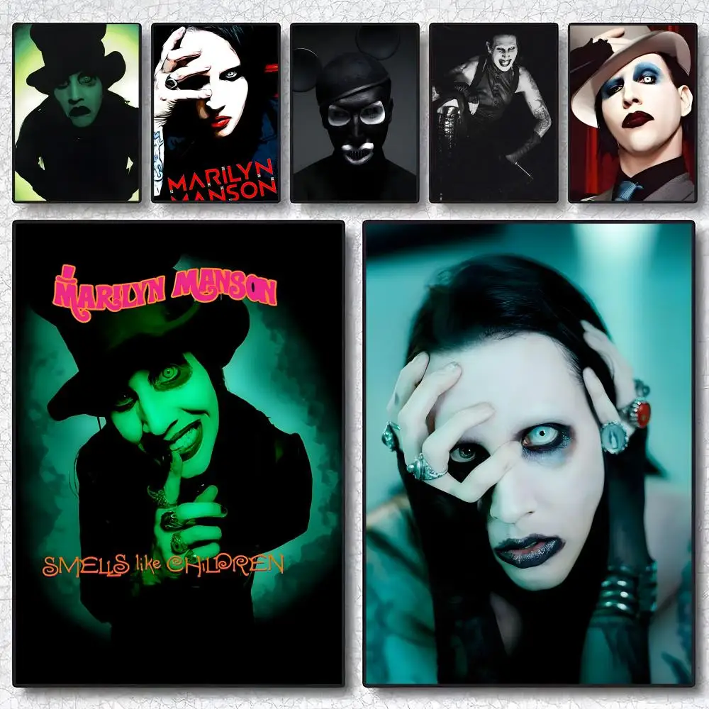 

Плакат с изображением знаменитости Мэрилин Мэнсон, самоклеящаяся художественная водонепроницаемая бумажная наклейка, декор для стен кофейни