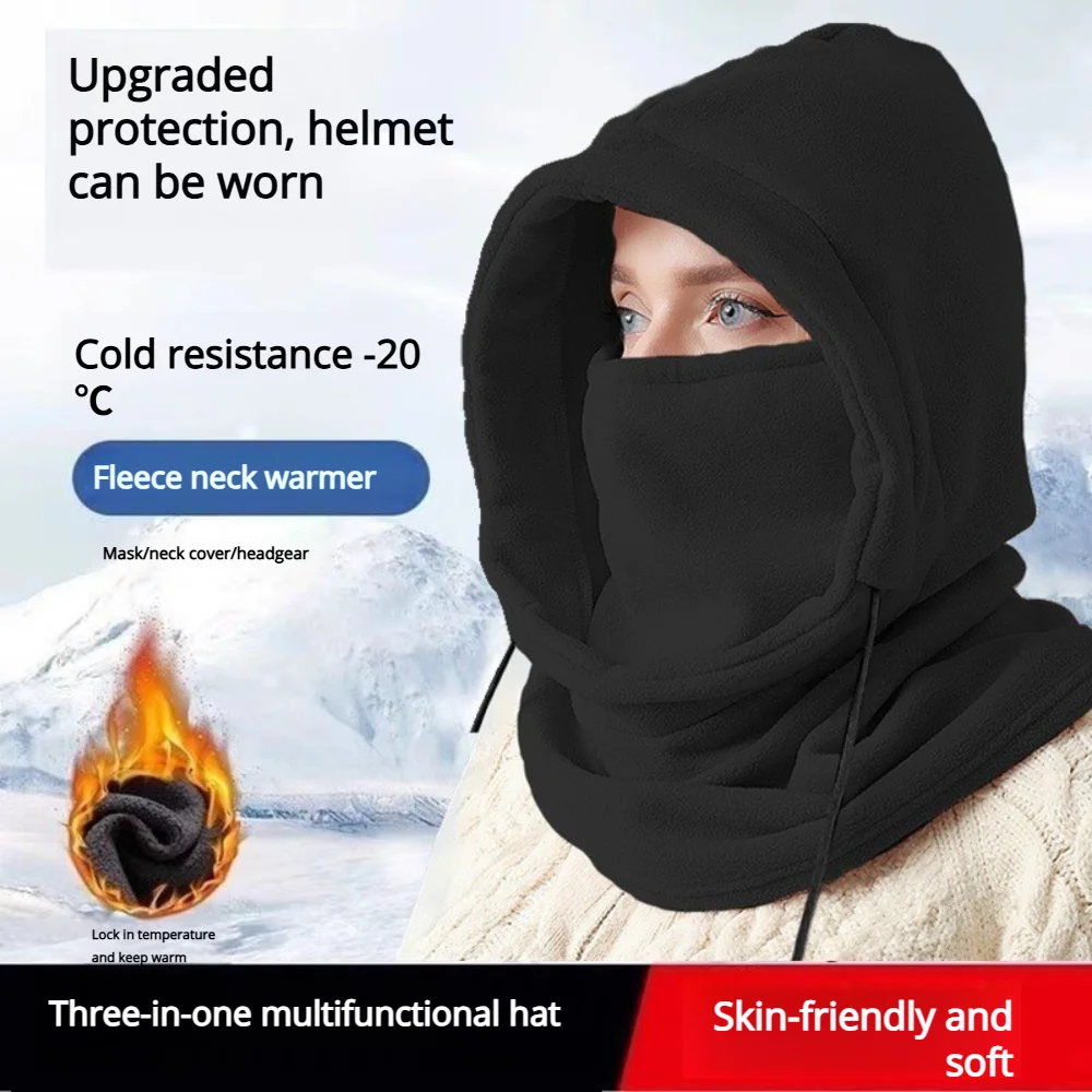 Unisex-Winter-Sturmhaube, gestrickte Kapuze – winddichte Maske mit Kordelzug, Motorrad-Kopfbedeckung, warme Strickmütze für kaltes Wetter