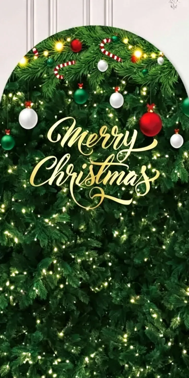 Custom Double-Sided Merry Christmas Arch Backdrop Cover Red Plaid Santa Christmas Tree Snowflakes Birthday Party Photography